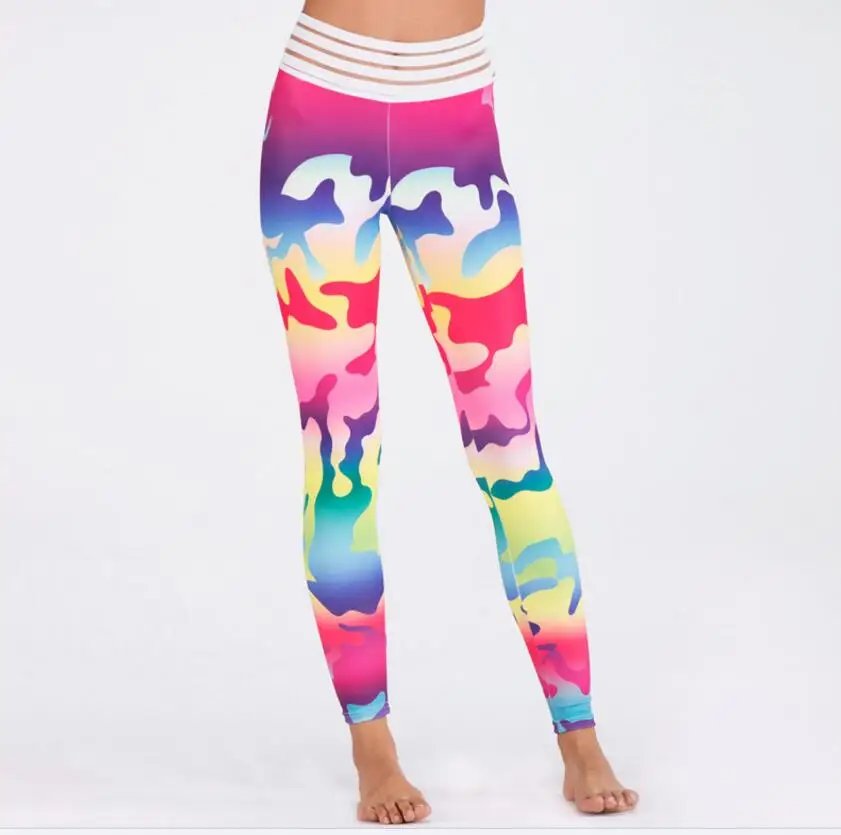 

2019 Manufacturer OEM Custom Yoga Digital Multi Section Waist Color Camouflage Print Hip High Waist Sports Leggings Pants, N/a