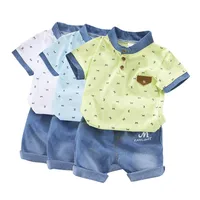 

Summer Baby Boys Cartoon Shirt+Shorts Suit Small printed hand Old Cotton Sets Children's Casual Clothing 2Pcs/set Suit Clothes