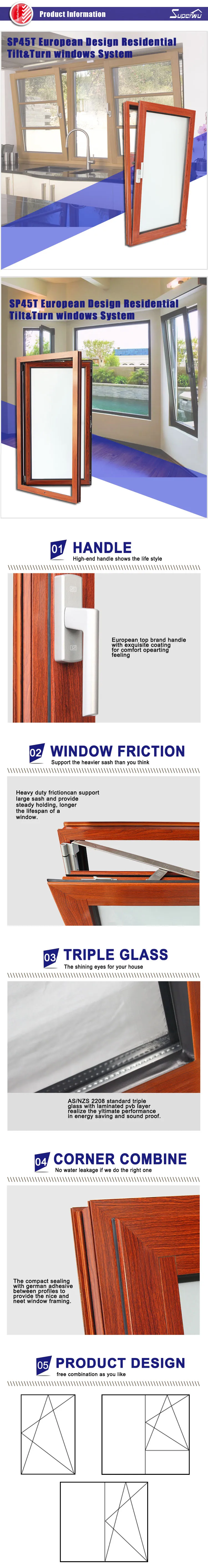 Australia AS2047 standard and NOA standard thermal break wood color aluminium tilt turn window hardwar