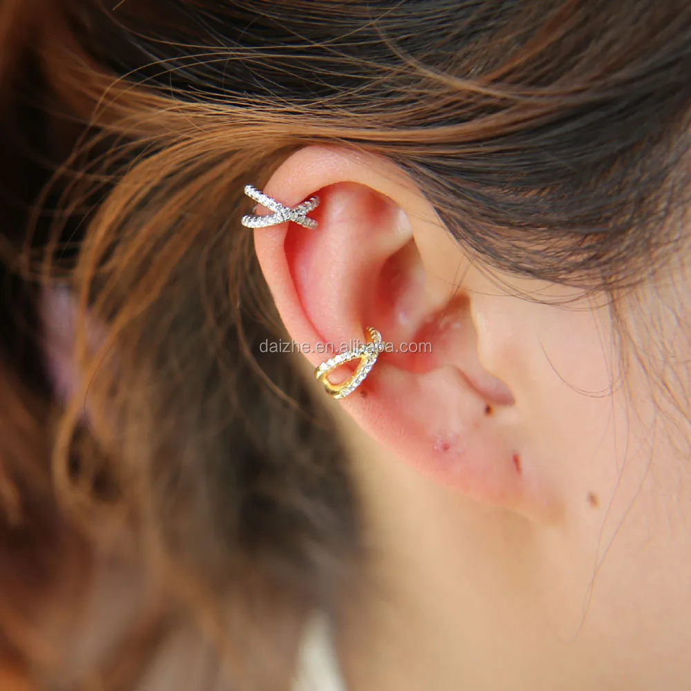 

fashion young girl ear design with gold silver filled tiny 925 sterling silver ear cuff with cz paved tiny earring