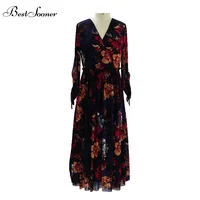 

african print evening long sleeves floral maxi dress women