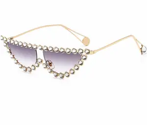 Rhinestone Sunglasses Womens Blinged Out Cateye Shades UV 400