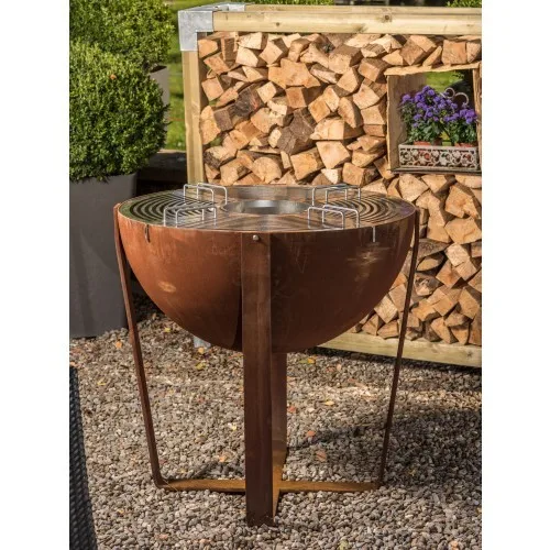 

2019 urban design corten steel metal cauldron fire pit with tripod stand, Rusted red or powder coated black