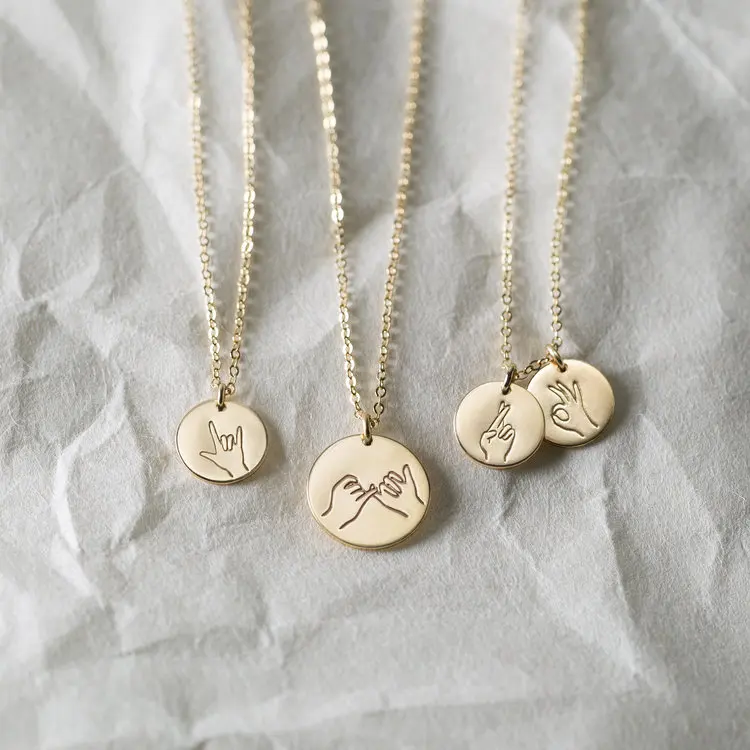 Stainless steel metal Choker Necklace 14K Gold Plated Coin Pendant Personalized Disc Gesture Initial Choker for Women