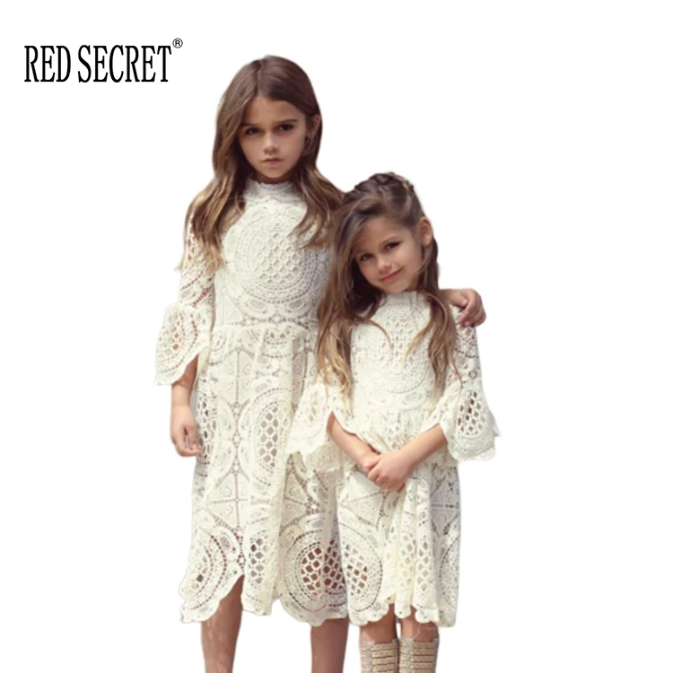 

Baby Girl Vintage Floral Birthday Party Lace Princess Dress White Holiday Frilled Three Quarter Sleeve Skirts For Girls