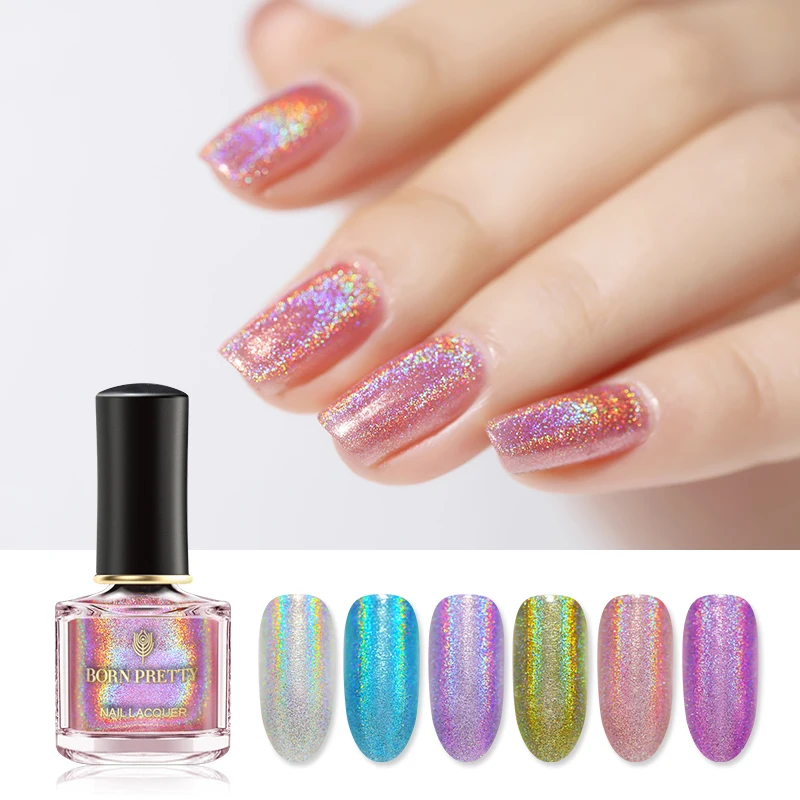 

BORN PRETTY 6ml Light Sensitive Holo Nail Polish Pink Silver Shimmer Glisten Nail Art Color Changing Nail Polish