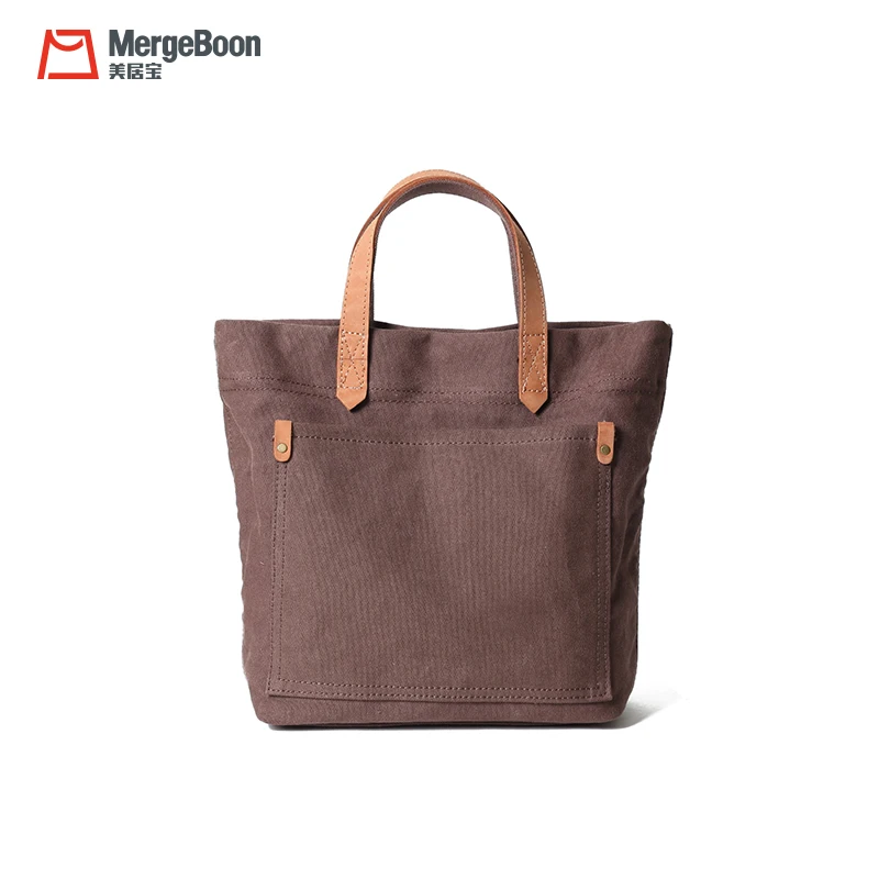

Wholesale retro custom canvas shopping tote bag leather handle, Black