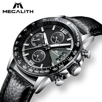 

MEGALITH date calendar male clock leather strap chronograph waterproof chronograph casual sport luminous watch for men