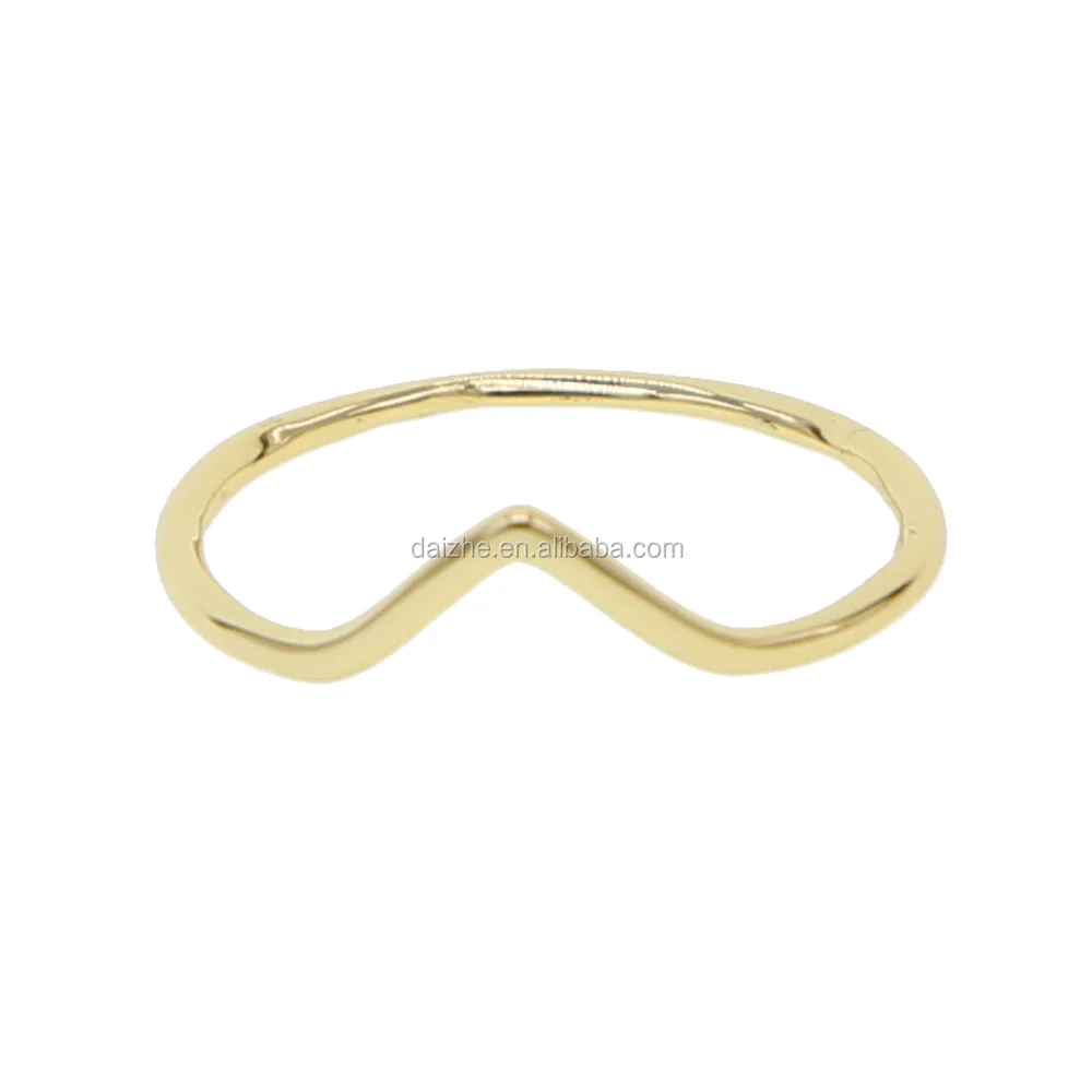 

2021 newest gold plated simple open v rings with cz paved adjust size women finger love ring