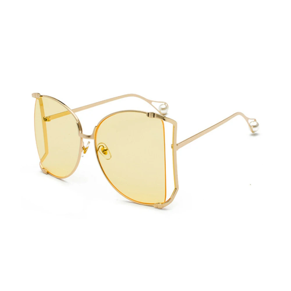 

2019 Fashionable Unique Round Oversized Women Luxury Brand Pearl Metal Hollow Sun Glasses Sunglasses