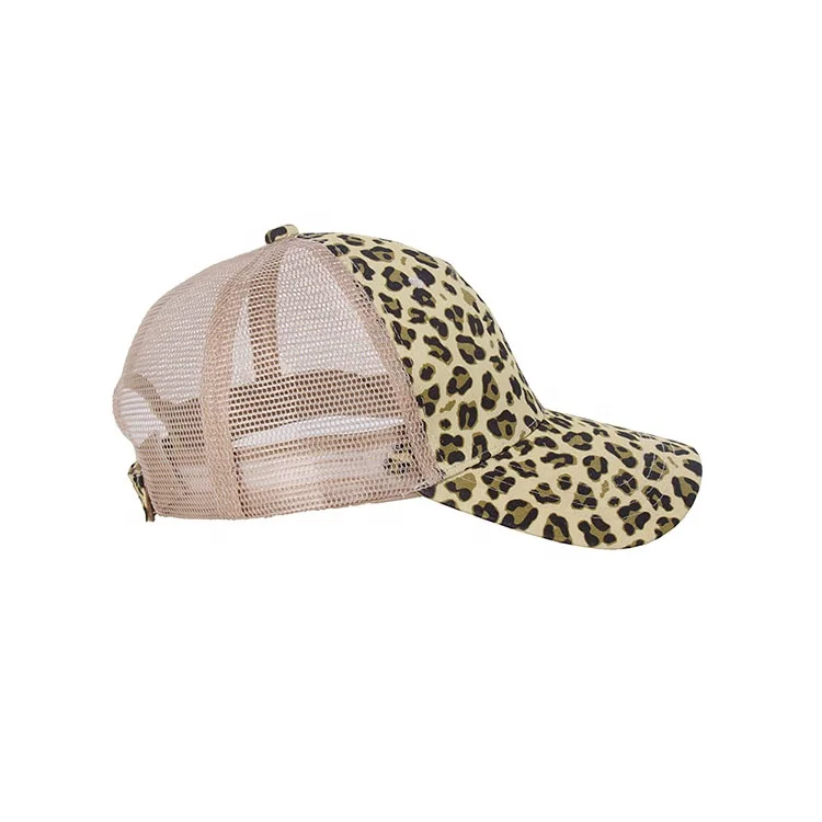 

Wholesale Low Profile Canvas Leopard Print Mesh Peter Pan Hat Unisex Trucker Cap, Pink,gold,blue,brown