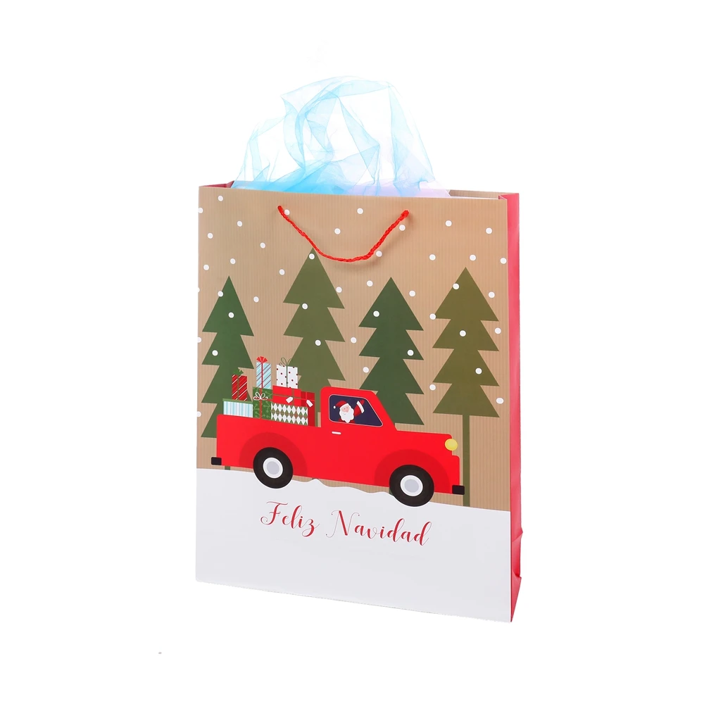 Wholesale Foldable Customized Packaging Gift Paper Christmas Shopping Bag For with Handle