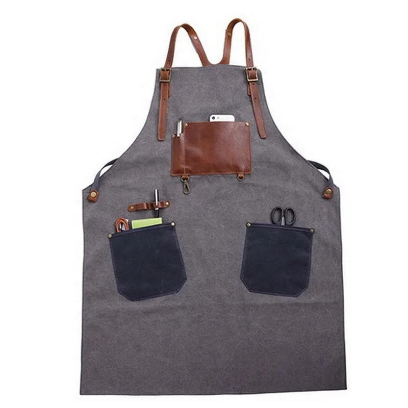 

Denim Cooking Man Chef Washed Kitchen Work Housework Cleaning Adjustable Leather Tria Jean Apron, Grey