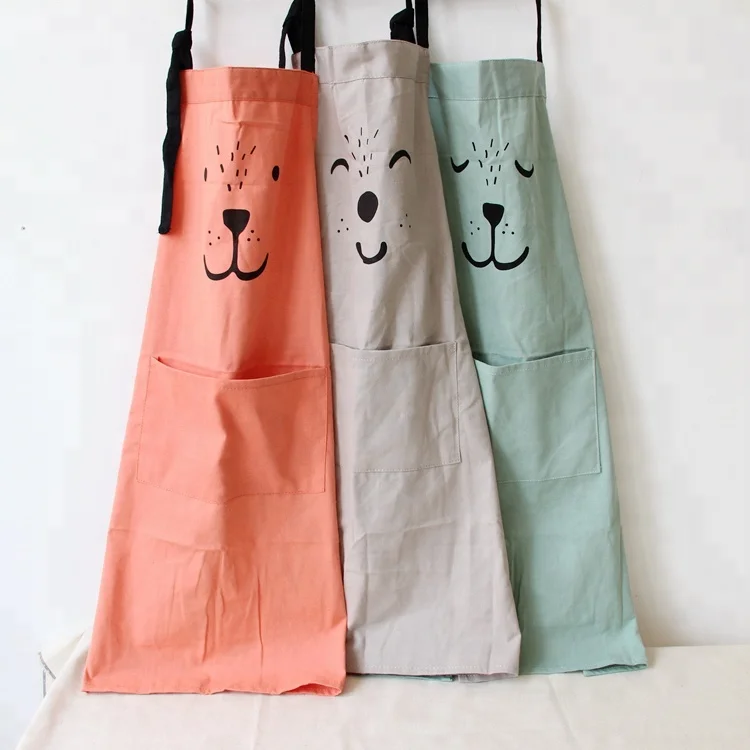 

Korean Cartoon Parent-child Expression Painting Baking Set Apron 100% Cotton Linen Antifouling Aprons with Logo Custom, Multi color