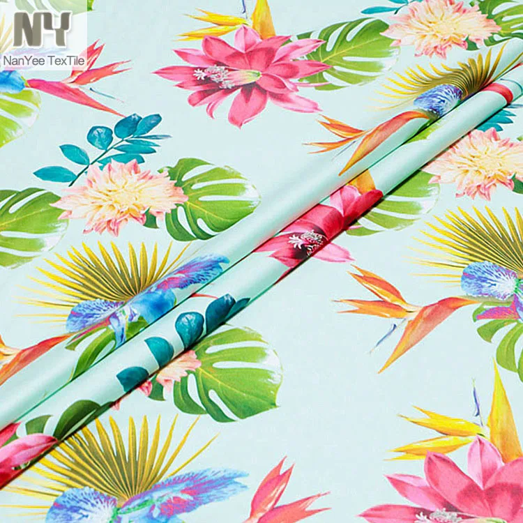 
Wholesale Custom Jungle Tropical Print Dull Polyester Stretch Matte Satin Fabric 