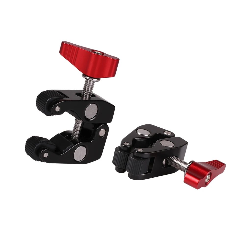 

Kaliou cameras arm 1/4 or 3/8" Studio Multi-function Crab Claw Super Clamp for Flash Light LED Light Tripod Monopod, Black+red