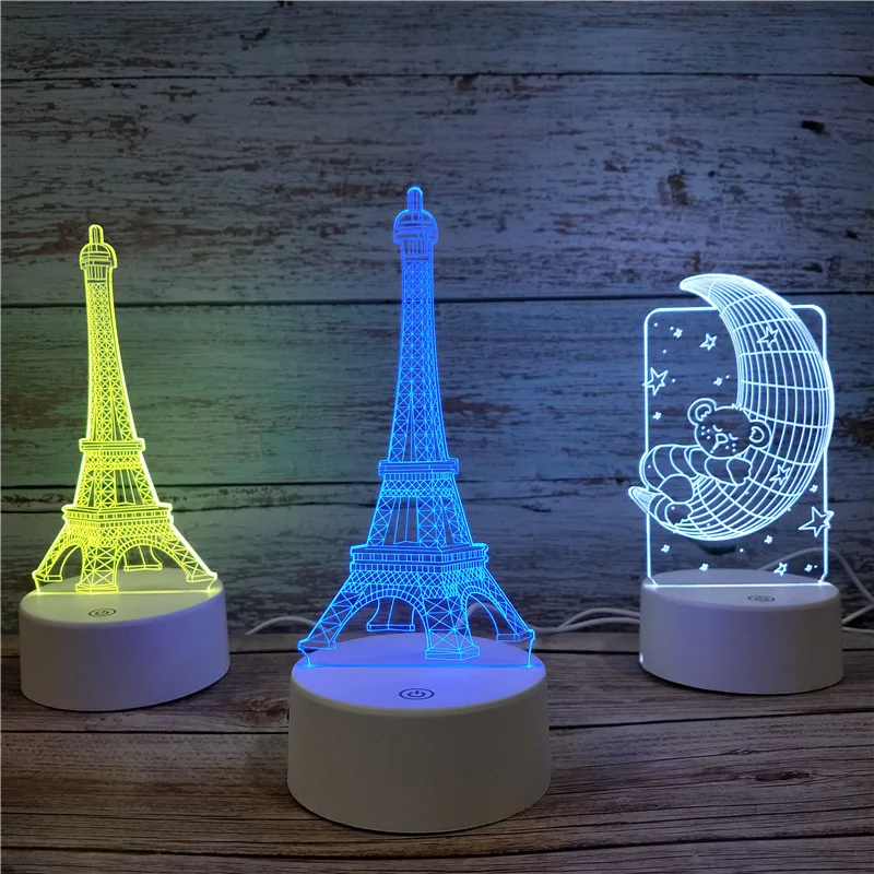 Eiffel Tower 3D illusion Visual Night Light LED Desk Table Lamp Bedroom Decor. 