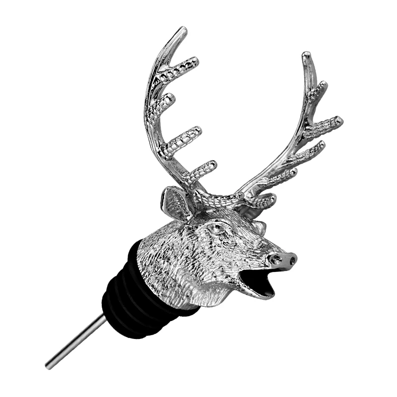 

German Jagermeister deer head wine mouth pour multi-functional wine plug home business deer head display gifts, Silver