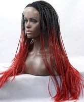 

African American full box braided ombre 99j synthetic lace front wig 1b red box braid synthetic wig for black women