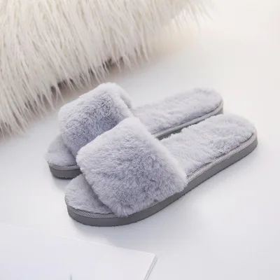 

2019 Womens Fur Slippers Winter Shoes Big Size Home Slipper Plush Women Indoor Warm Fluffy Terlik Cotton Shoe, Black, white, gray, pink