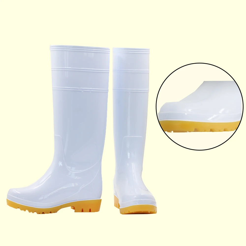 

Anti-corrosion Rain Boots Special Safety Boots With Steel Midsole, White upper, yellow sole