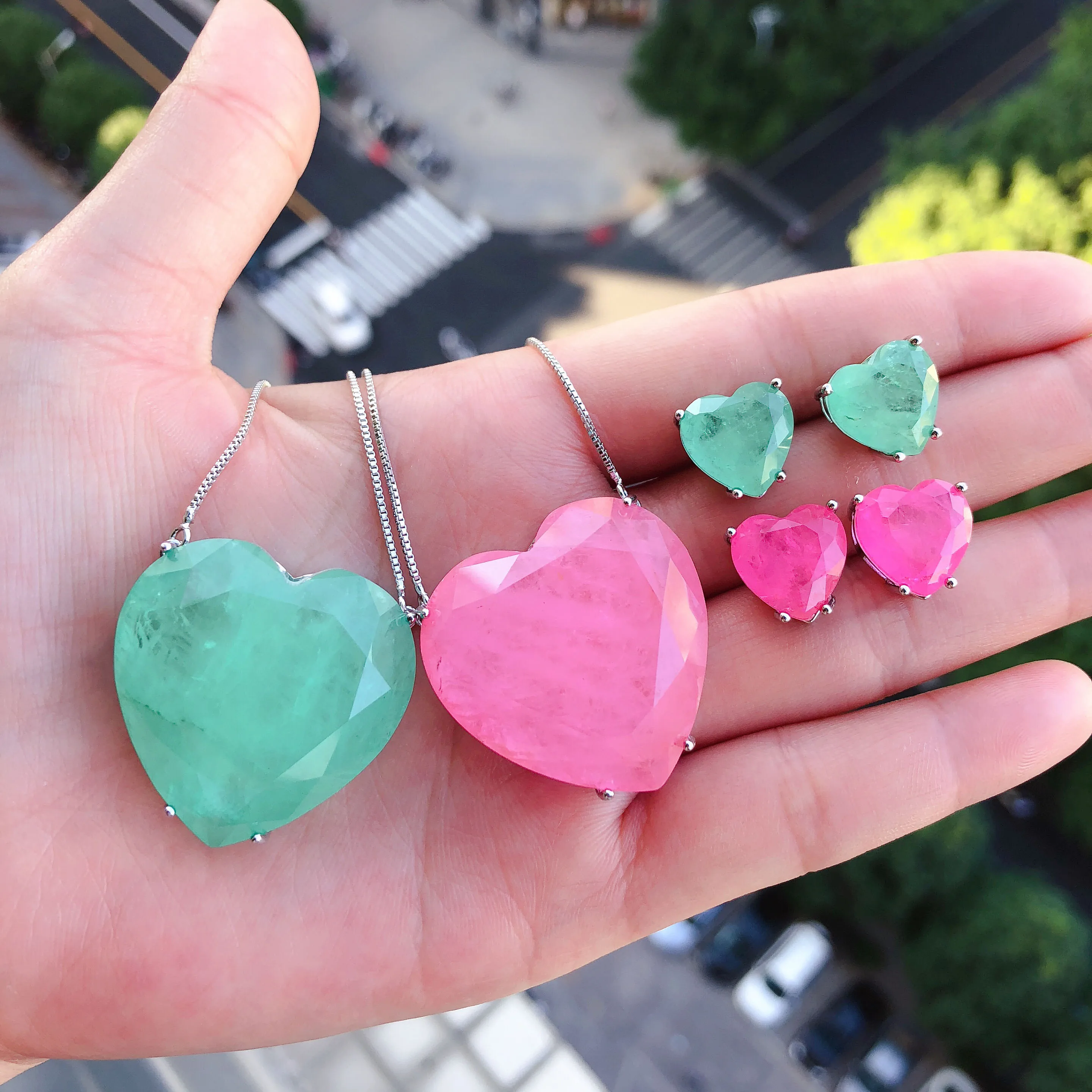 

big heart shape Brazilian jewelry Valentine's Day fusion stone jewelry sets, Picture