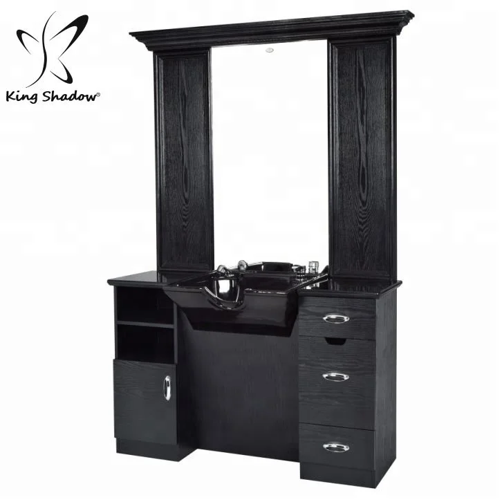 

Kingshadow hairdressing salon station with mirror for full barber shop, Black/white/others