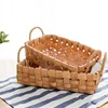 Cocostyles diy fashion kitchen storage wooden chip woven basket with handle for modern restaurant storage