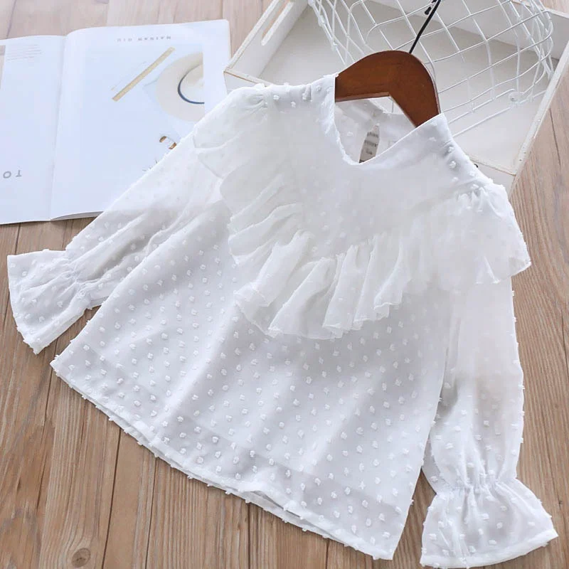 

spring GIRL white blouse lace ruffles kids long sleeve blouse baby shirt tops children girl clothes wholesale boutiques