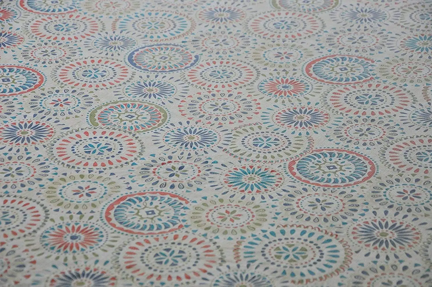 Elastic Edged Flannel Backed Vinyl Fitted Table Cover - Multi-Color Geometric Pattern - Small Round - Fits Tables up to 44" Diameter
