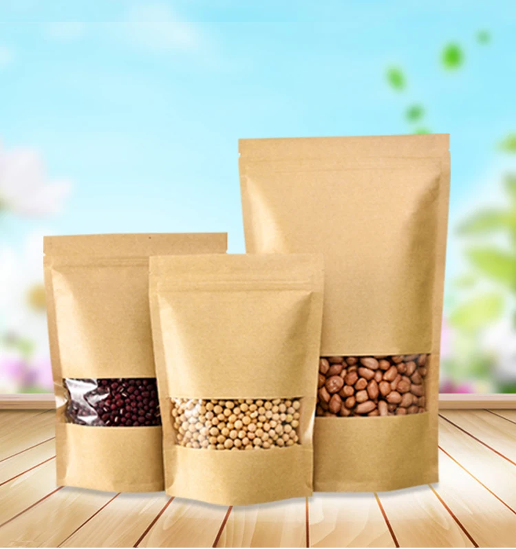 
Best selling ziplock stand up kraft paper bag with window for food 