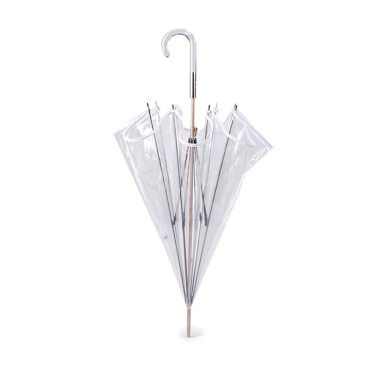 J handle 23'*8k aluminum shaft manual open transparent clear pvc umbrella wholesale