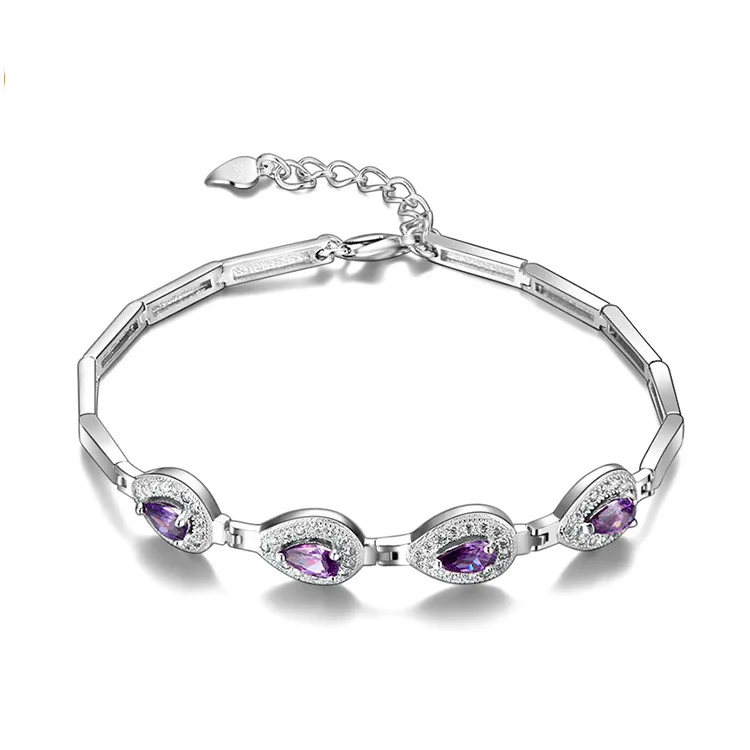 

Premier Designs Bracelet Jewelry New Products Wholesale Teardrop Shape Purple Crystal Bracelet 925 Silver Stone Bracelet, Silver white and purple crystal - stone bracelet