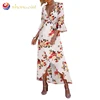 Explosion models foreign trade women's trumpet sleeves skirt long cotton print boho dress