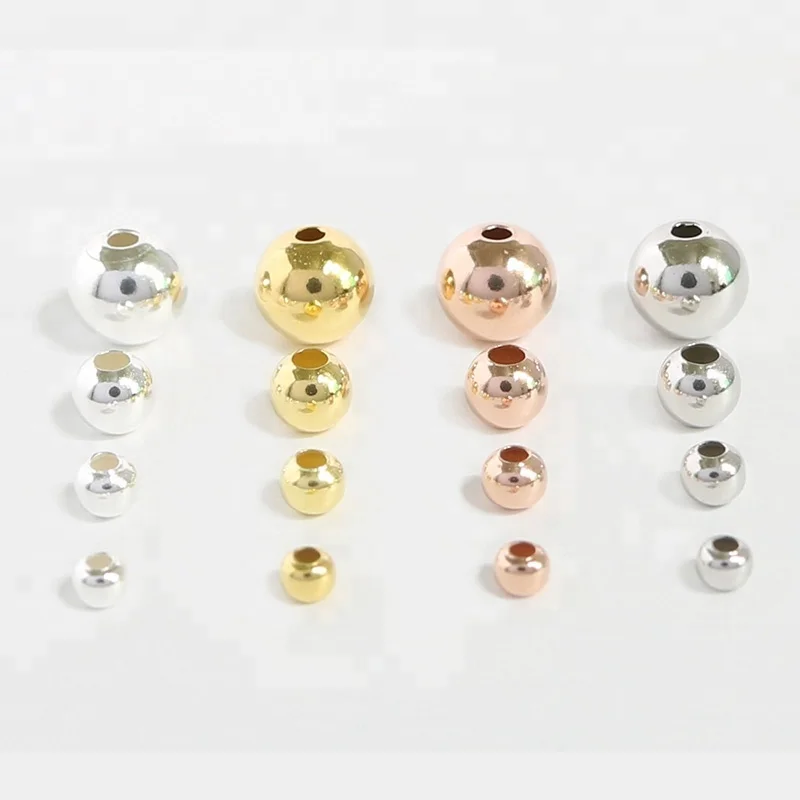 

Fashion Round Ball Spacer Genuine 925 Sterling Silver Material Beads DIY Charms Jewelry Accessories Women, Platinum/silver/gold/ rose gold