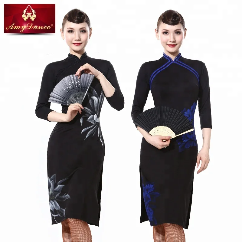 
Elegant chinese modern hand painted cheongsam dress womens 