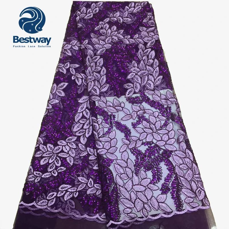 

Bestway Elegant Sequin Embroidery French Tulle African Lace Fabric, Black;royal blue;wine;multi-color