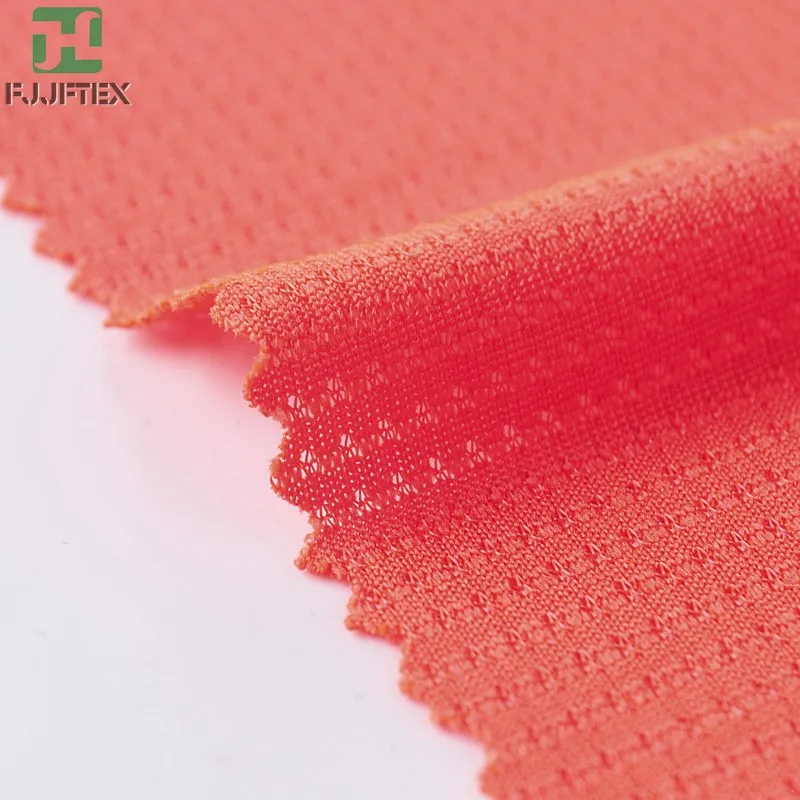 100 Polyester Eyelet Plain Dyed Orange Weft Knitting Recycled Plastic