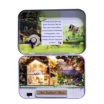 Wholesale New Tin Box Wooden Doll House Happy Farm With Light And