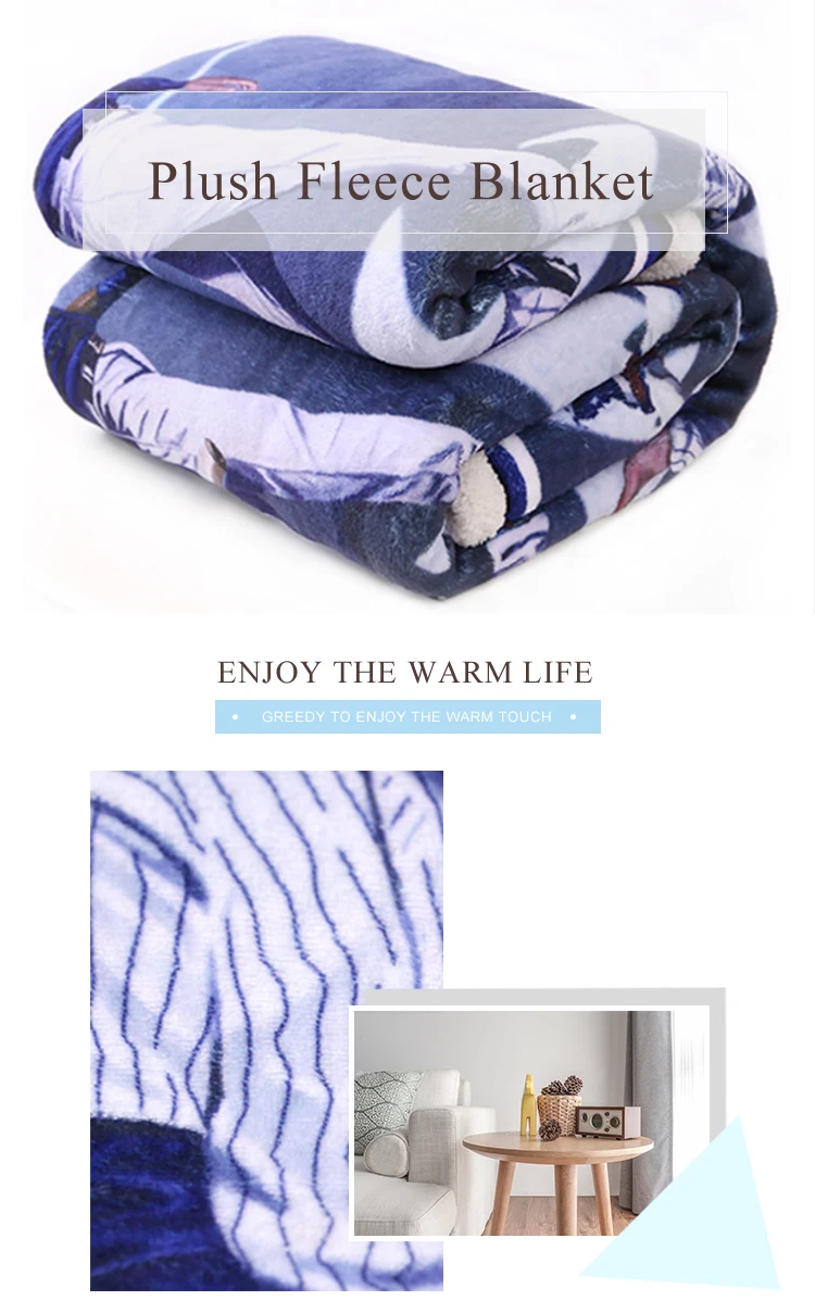 Promotional custom sublimation digital printing plush fleece gift blanket flannel blanket