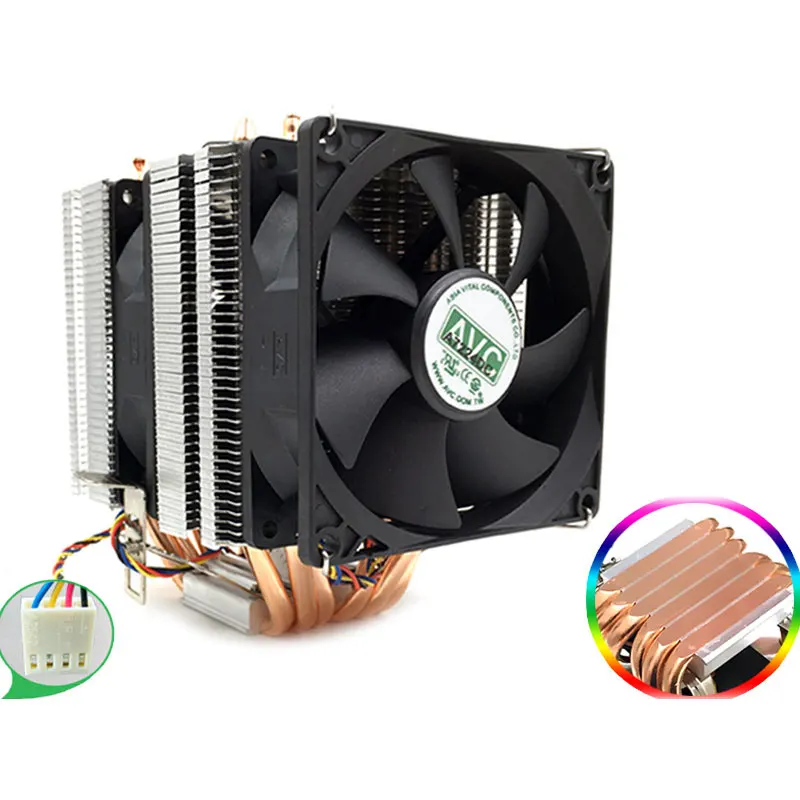 4Pin CPU Cooler 1155 1156 AVC Pure Copper 6 Heat Pipe Single Cooling Fan Support Intel AMD 4Pin CPU Cooler 1155 1156 AVC Pure Copper 6 Heat Pipe Single Cooling Fan Support Intel AMD