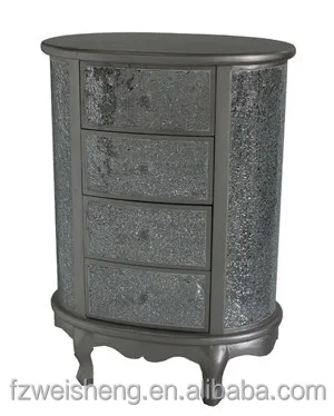 Crackle Glass 4 Drawer Oval Chest Sparkly Shiny Chest Of Drawers