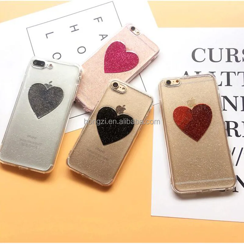 

Soft TPU Transparent Love Heart Flash Powder Case for iphone 6 6s 6plus 6splus 7 7plus X 8 11 Phone Cases Back Cover Coque Love