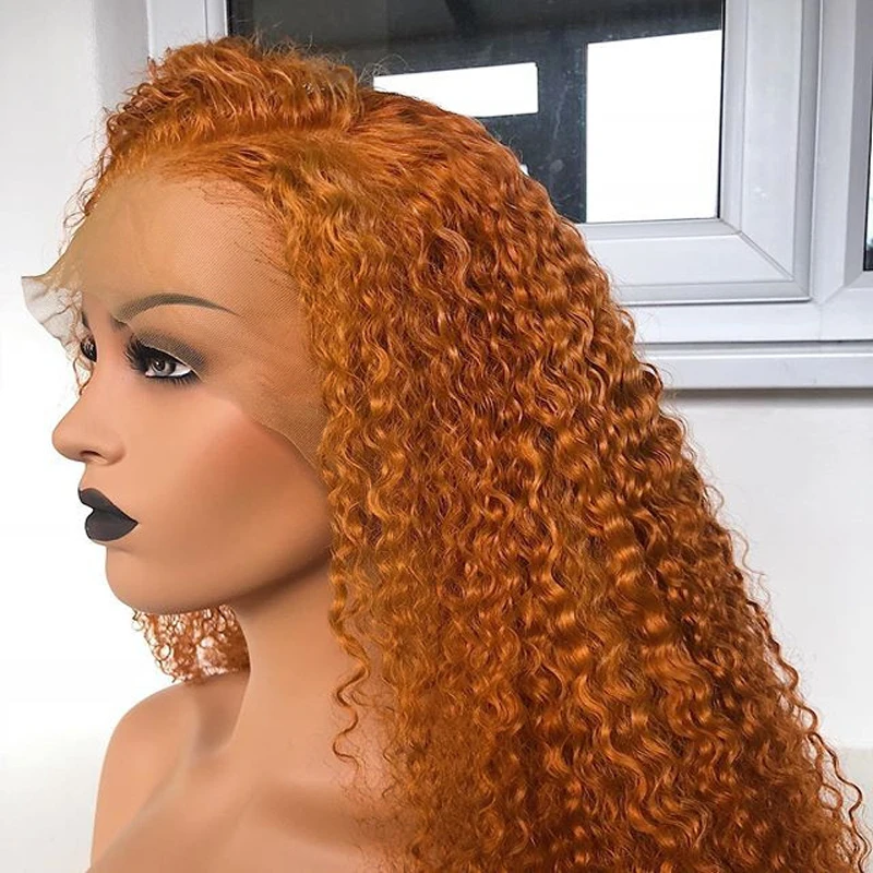 

150% Density Orange Color Lace Front Curly Real Human Hair Wig Ginger Remy Brazilian Invisible Pre Plucked Custom service