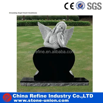 Natural Black Granite Heart Shaped Cemetery Monuments With Angel