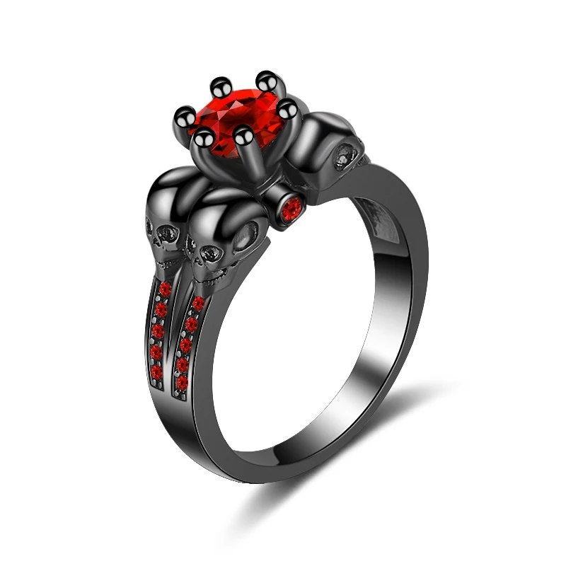 

Rings women new fashion jewelry factory red AAA zircon skull Rings for women Hainon wholesale