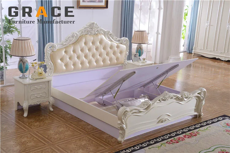 Factory price European style italian MDF panel leather bed room furniture queen king bedroom set modern design with storage