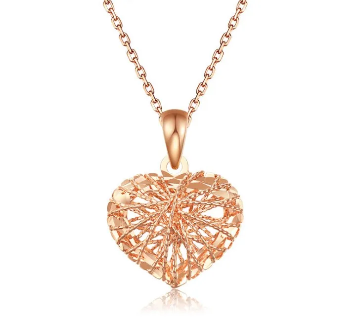 Women Simple Trendy 18k Solid Gold Heart Pendants Necklaces