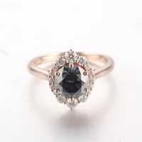 

14k Rose Gold Grey with blue C|olor Round Shape Moissanites Diamond ring