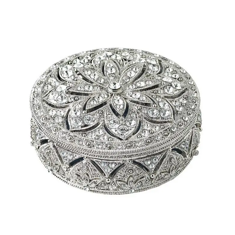 

Round shape Pewter Alloy hand made metal jewelry box jeweled metal trinket boxes for wedding, Slivery /golden